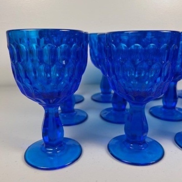 Fenton Other - Fenton Cobalt Blue Thumbprint Glass Goblets Set of 4‎ Vintage Water Wine Glasses